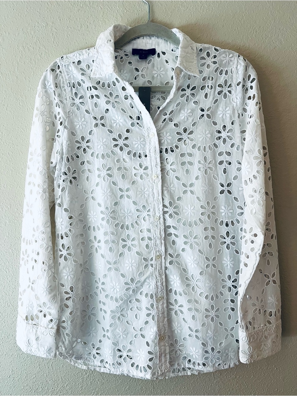 NWT J.Crew 100% Cotton Eyelet Embroidered Top in Crisp White Women’s Small US 4